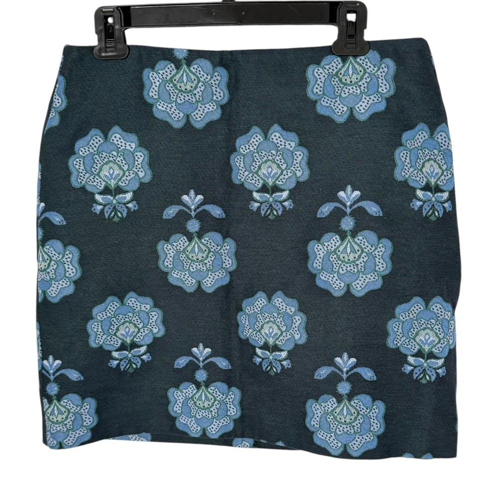Loft Blue Floral Damask Pencil Short Skirt Women Size 10 Preppy Office Feminine